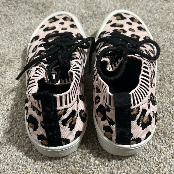 Pink Leopard Print Slip on Sneakers Lace Up Stretch Size 6 - Picture 3 of 5